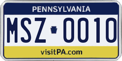 PA license plate MSZ0010
