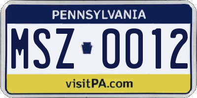 PA license plate MSZ0012