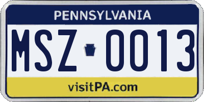 PA license plate MSZ0013