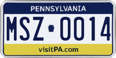 PA license plate MSZ0014