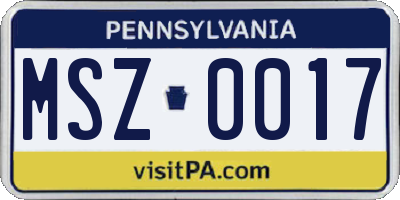 PA license plate MSZ0017