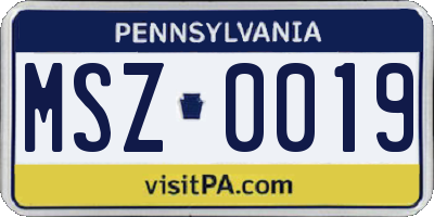 PA license plate MSZ0019