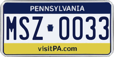 PA license plate MSZ0033