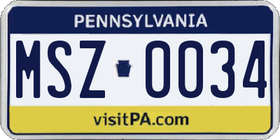 PA license plate MSZ0034