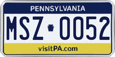PA license plate MSZ0052