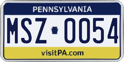 PA license plate MSZ0054
