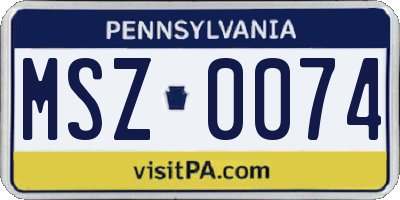 PA license plate MSZ0074