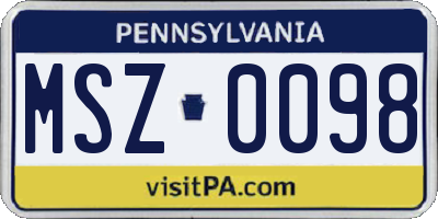 PA license plate MSZ0098