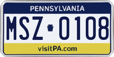 PA license plate MSZ0108