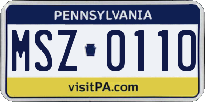PA license plate MSZ0110