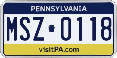 PA license plate MSZ0118