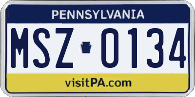 PA license plate MSZ0134
