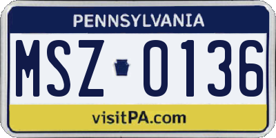 PA license plate MSZ0136
