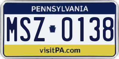 PA license plate MSZ0138