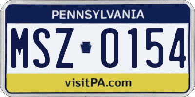 PA license plate MSZ0154