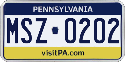 PA license plate MSZ0202