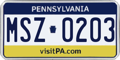 PA license plate MSZ0203