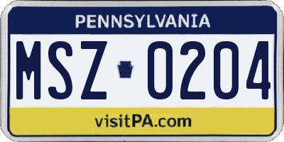 PA license plate MSZ0204