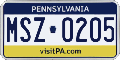 PA license plate MSZ0205