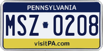 PA license plate MSZ0208