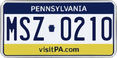 PA license plate MSZ0210