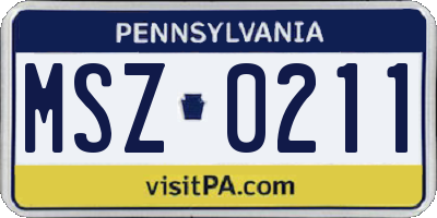 PA license plate MSZ0211