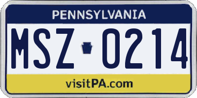 PA license plate MSZ0214