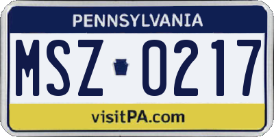 PA license plate MSZ0217
