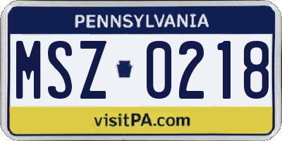 PA license plate MSZ0218