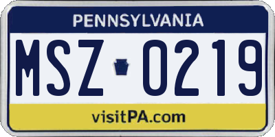 PA license plate MSZ0219