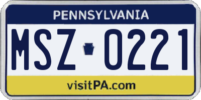 PA license plate MSZ0221