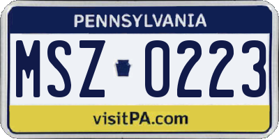 PA license plate MSZ0223