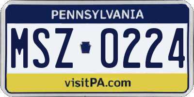 PA license plate MSZ0224