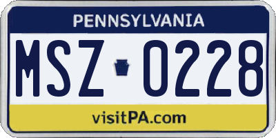 PA license plate MSZ0228