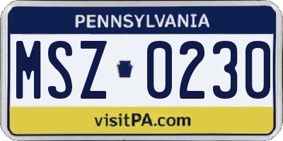 PA license plate MSZ0230