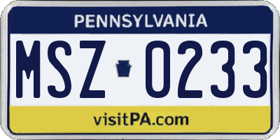 PA license plate MSZ0233