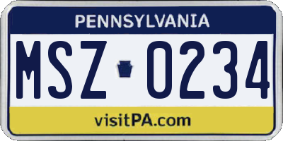 PA license plate MSZ0234