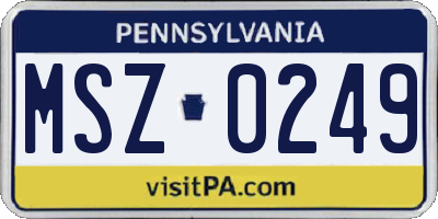 PA license plate MSZ0249