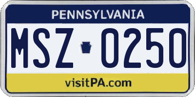 PA license plate MSZ0250