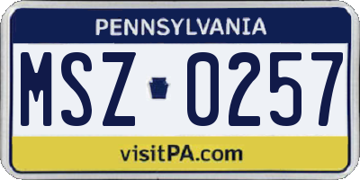 PA license plate MSZ0257