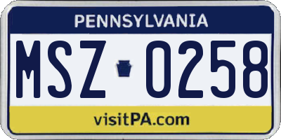 PA license plate MSZ0258