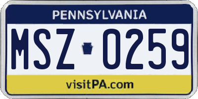 PA license plate MSZ0259