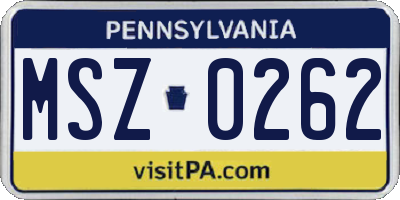 PA license plate MSZ0262
