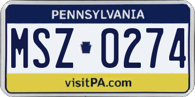 PA license plate MSZ0274