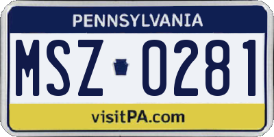PA license plate MSZ0281