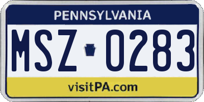 PA license plate MSZ0283