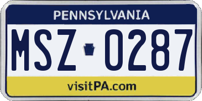 PA license plate MSZ0287