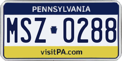 PA license plate MSZ0288