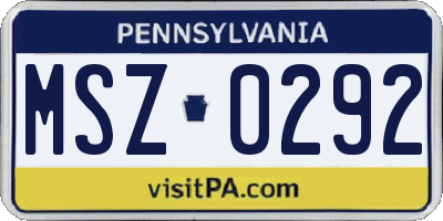 PA license plate MSZ0292