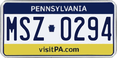 PA license plate MSZ0294